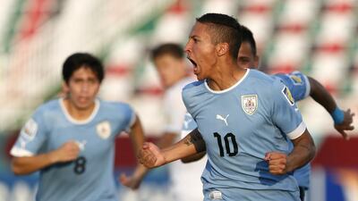 Elsewhere. Uruguay's Kevin Mendez celebrates after scoring the opener in their 7-0 demolition of New Zealand in Ras Al Khaimah. Karim Sahib / AFP Photo