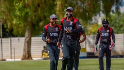 Spinner Ahmed Raza, centre, and captain Rohan Mustafa, left, will likely be seen in action against Australia. Courtesy of Johan Jooste