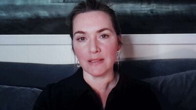 Kate Winslet speaks onscreen during the 28th Sag Awards. AFP