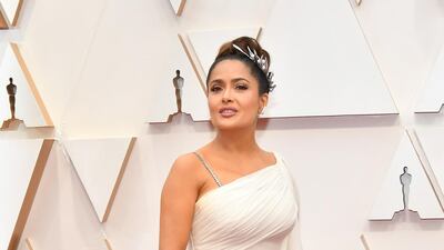 Salma Hayek Pinault in Gucci at the 92nd Annual Academy Awards at Hollywood and Highland on February 09, 2020 in Hollywood, California. AFP