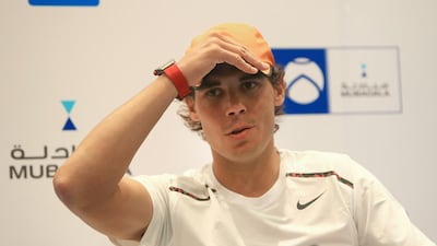 Spain's Rafael Nadal, the two-time Mubadala World Tennis Champion and current World number two speaks at Zayed Sport City in Abu Dhabi. Ravindranath K / The National