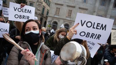 Owners and workers of small shops protest in Barcelona, Spain. EPA