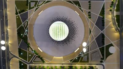Miniature model of Al Thumama Stadium that will host the 2022 World Cup. Reuters