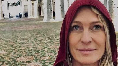 Robin Wright inside Abu Dhabi's Sheikh Zayed Grand Mosque. Instagram / Robin Wright