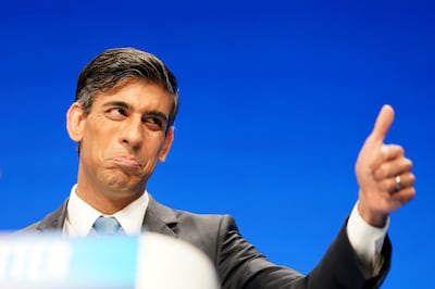 Chancellor of the Exchequer Rishi Sunak delivers his speech promising to generate an extra £200bn by investing in artificial intelligence. Getty