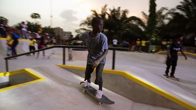 A young skater at the opening of the Freedom Skate park.