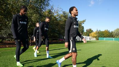 Chelsea's Conor Gallagher, Ruben Loftus-Cheek and Raheem Sterling arrive at training. PA