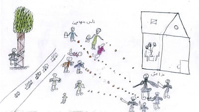 Displaced People/Daesh (ISIS) – a refugee’s depiction of the plight of the Iraqis. Courtesy Sultan Al Ramahi