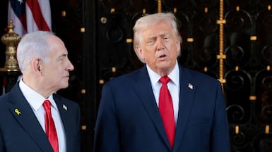 US President Donald Trump greets Israeli Prime Minister Benjamin Netanyahu at Mar-a-Lago in Palm Beach, Florida. Reuters