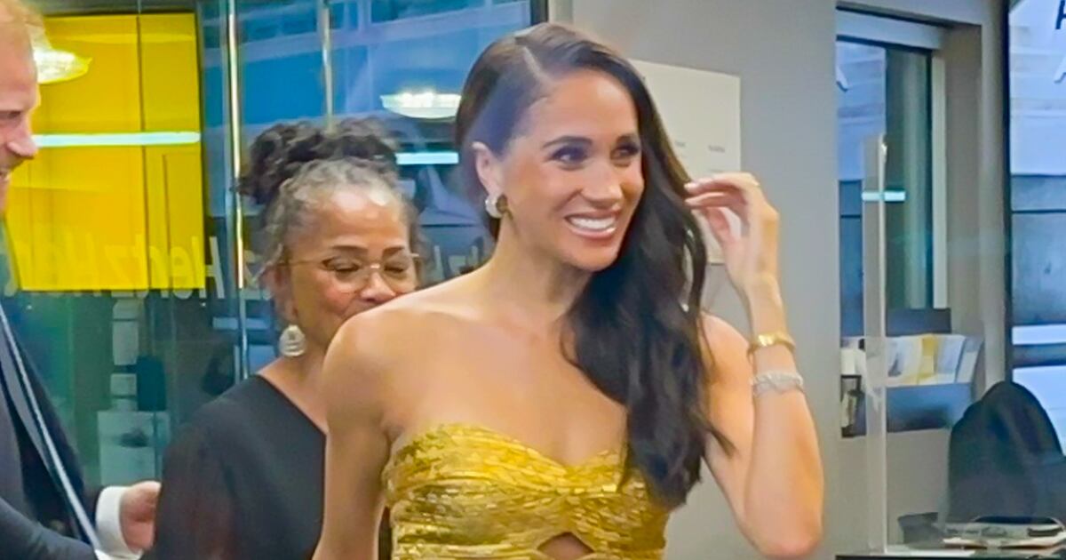 johanna ortiz gold dress meghan markle Meghan Markle Is Golden in Johanna Ortiz Dress Before Car Chase