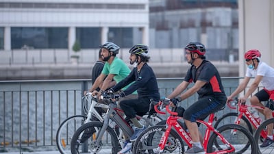 Sheikh Mohammed is an avid cyclist who is often seen at Al Qudra desert track. Courtesy: Dubai Media Office
