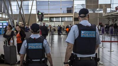 Australian Federal Police Officers patrol Sydney Airport on July 31, 2017 in Sydney, Australia. The UN has unveiled a new software that will help authorities detect travelling foreign fighters. Getty