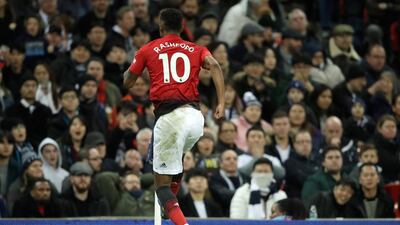 Manchester United's Marcus Rashford celebrates scoring his side's goal. AP Photo