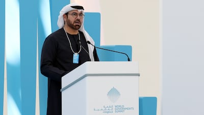 Mohammed Al Gergawi, Minister of Cabinet Affairs and Chairman of the World Governments Summit, at Dubai's Museum of the Future on Wednesday. Chris Whiteoak / The National