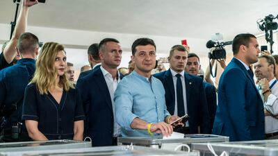 Mr Zelenskyy casts his ballot in parliamentary elections in July 2019 in Kyiv. Getty Images