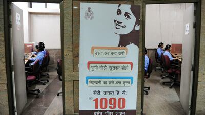 Women working in the ‘Power Helpline 1090’ call centre in Lucknow. Sanjay Kanojia/AFP Photo
