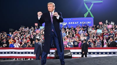 US President Donald Trump arrives for a campaign rally at Pittsburgh International Airport in Moon Township, Pennsylvania. AFP