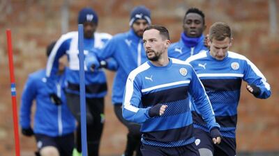 Danny Drinkwater and his Leicester City teammates take part in training ahead of their Uefa Champions League quarter-final second leg tie with Atletico Madrid. Carl Recine / Reuters