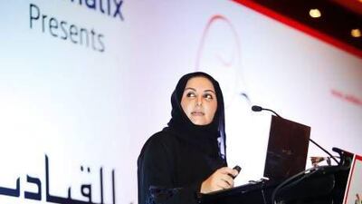 Haifaa Alajmi, a senior engineer with Kuwait Oil Company, speaks at the 16th Global Women Leaders Conference in Dubai this week. Sarah Dea / The National