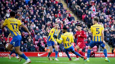 Kaide Gordon scores for Liverpool. PA