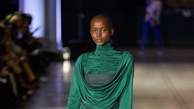 Richard Malone turned recycled fabrics into cleverly draped dresses