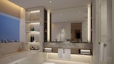 The Il Primo bathroom. The Il Primo Tower will also have a podium containing amenities including a gym, cigar lounge, a library, cinema and spa. Courtesy Emaar