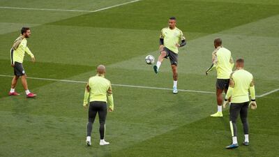 Manchester City players training ahead of their Champions League clash against Shakhtar Donetsk on Wednesday. Reuters