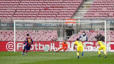 Barcelona's Lionel Messi scores from the penalty spot. Reuters