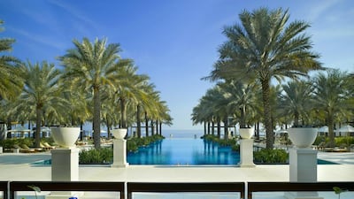 The outdoor view at the Al Khiran Terrace of Al Bustan Palace in Muscat. Courtesy Ritz-Carlton