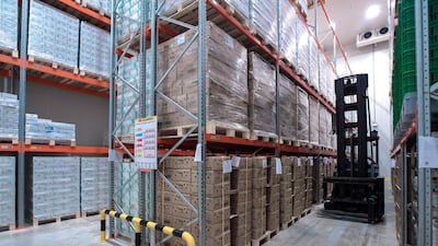 The temperature-controlled stockroom at the Pinar factory in Abu Dhabi. Victor Besa / The National