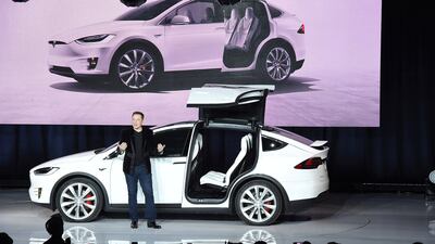 Elon Musk, Tesla’s chief executive, is in Dubai on Monday and the electric vehicle manufacturer is expected to announce its launch in the UAE. Susana Bates / AFP