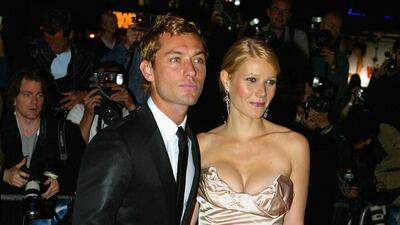 Gwyneth Paltrow, in Vivienne Westwood, and Jude Law arrive at the premiere of 'Sky Captain and the World of Tomorrow' at the Empire Leicester Square on September 27, 2004 in London, England. Getty Images