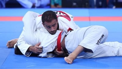 The UAE's Khalfan Belhoul beat Murtazali Murtazaliev of Kyrgyzstan in the 85kg weight division semi-final at Jakarta on Sunday. Courtesy UAEJJF
