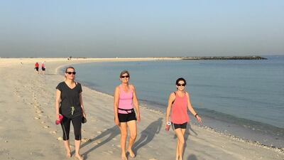 Join the Gulf for Good fitness group on Friday morning for an intensive, barefoot hike along the shore of Jumeirah Beach. Courtesy Gulf for Good