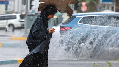 Heavy rain falls in Abu Dhabi as storms sweep across the UAE. Victor Besa / The National