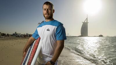 Daniel Van Dooren, co-owner and operator of the Surf House Dubai photographed on Sunset Beach for a story on how the coastline of Dubai is changing. Antonie Robertson / The National