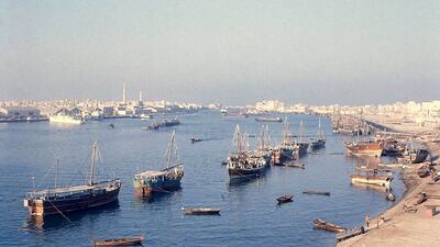 Dubai Creek in 1966 with an already developed Bur Dubai across the water on left.