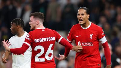Liverpool players react to Luis Diaz's goal against Tottenham being ruled offside. Getty Images