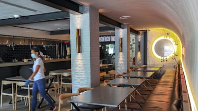 The space is inspired by authentic udon noodle restaurants in Japan.