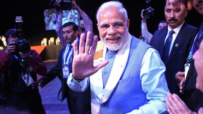 India's Prime Minister Narendra Modi led a Yoga for Peace event ahead of the G20 start. AFP
