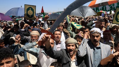 Houthi supporters rally in the Yemeni capital of Sanaa in 2014. EPA