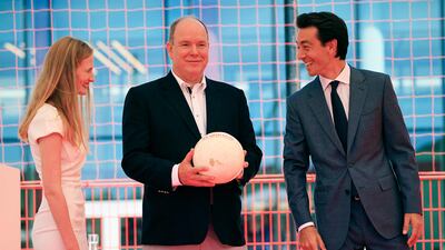 Monaco's Prince Albert II, centre, during the inauguration of AS Monaco's new performance centre. AFP