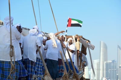 A re-enactment of a fishing journey in Abu Dhabi. Marine conservation has been an integral part of life in the UAE for generations. Khushnum Bhandari / The National