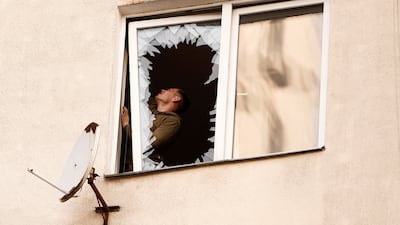 A shattered window following a Russian strike in Kyiv, Ukraine. Reuters