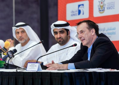 Stephen Fox, right, Secretary General of the International Federation of Muay Thai Associations in Abu Dhabi. Victor Besa / The National