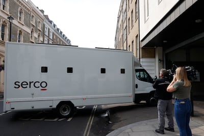 A van believed to be transporting Jaswant Singh Chail arrives at Westminster Magistrates' Court. AFP