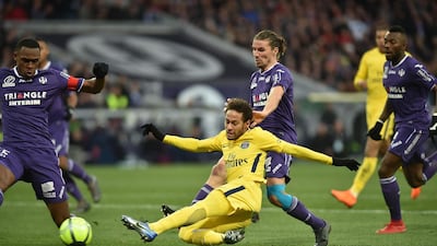 There is speculation that Neymar, centre, may leave Paris Saint-Germain in 2019 and join Real Madrid. Remy Gabalda / AFP