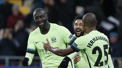 Football Soccer - Dynamo Kiev v Manchester City - UEFA Champions League Round of 16 First Leg - NSC Olimpiyskiy Stadium, Kiev, Ukraine - 24/2/16Yaya Toure celebrates scoring the third goal for Manchester CityReuters / Gleb GaranichLivepicEDITORIAL USE ONLY.