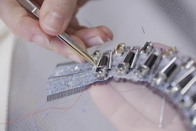 a detail of hand-embroidered work in Chanel’s Montex workshop