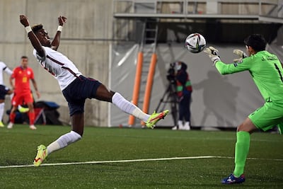 England's Tammy Abraham proved the good old toe poke still has its place by bunting in his team's third goal of the night. Photo: AFP
